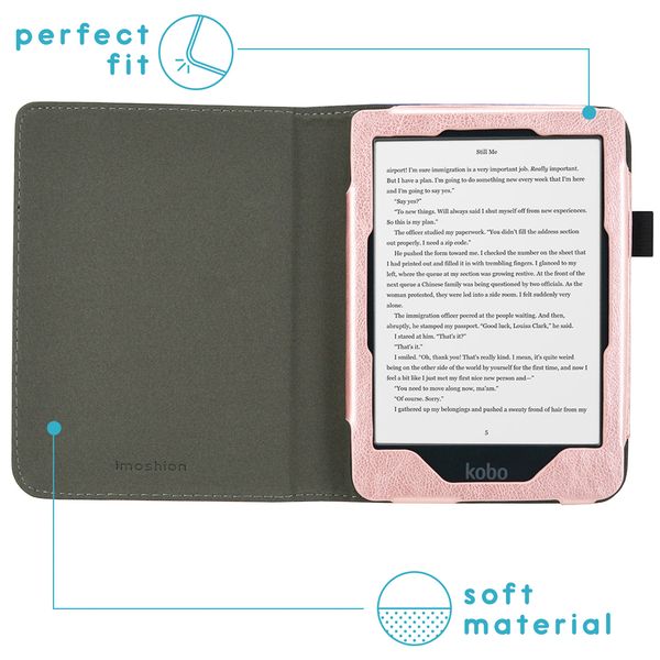 imoshion Étui de liseuse portefeuille en cuir végan Kobo Clara HD - Rose Doré