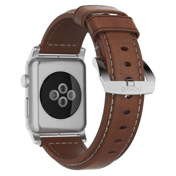 Nomad Bracelet traditionnel en cuir Apple Watch Series 1 t/m 11 / SE / Ultra (44/45/46/49 mm) - Brown / Silver