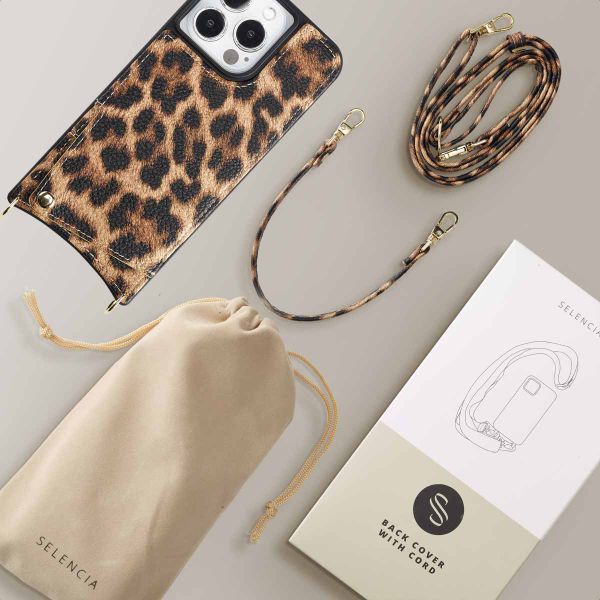 Selencia Coque arrière avec cordon et porte-cartes Nova iPhone 13 Pro - Leopard