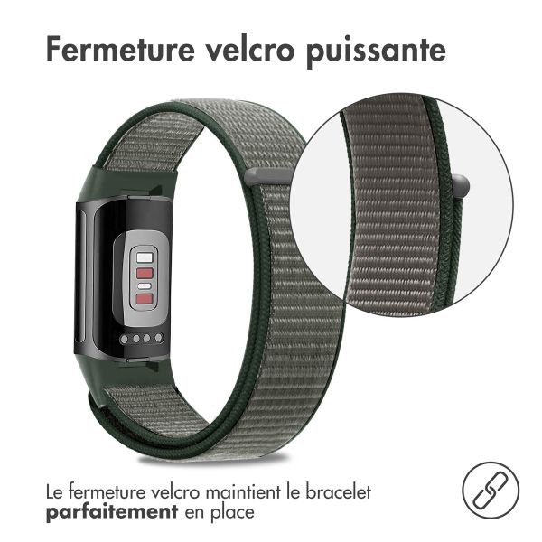 imoshion Bracelet en nylon le Fitbit Charge 5 / Charge 6 - Taille L - Gris foncé