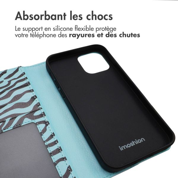 imoshion Étui de téléphone portefeuille Design iPhone 14 - Black Blue Stripes