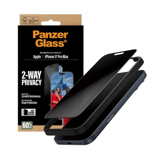PanzerGlass Protection d'écran Privacy Ultra-Wide Fit Anti-bactérienne avec applicateur Apple iPhone 17 Pro Max