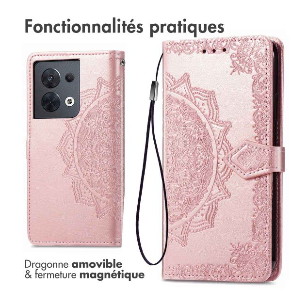 imoshion Etui de téléphone portefeuille Mandala Oppo Reno 8 5G - Rose Dorée