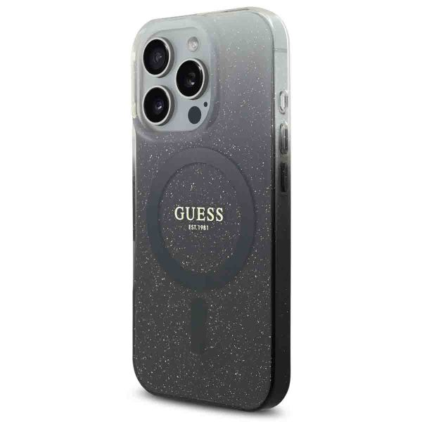 Guess Coque MagSafe IML Glitter Gradient Apple iPhone 16 Pro - Noir