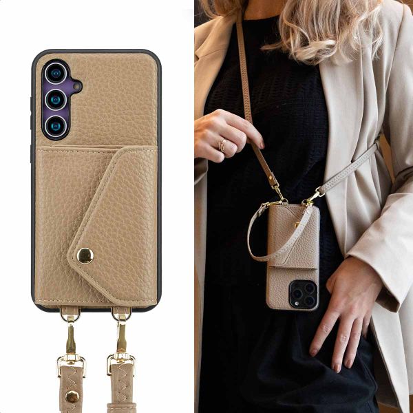 Selencia Coque à cordon avec porte-cartes enveloppe Sera Samsung Galaxy S23 FE - Beige