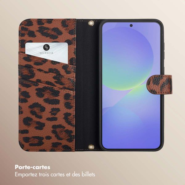 Selencia Étui de télephone portefeuille imprimé léopard Sabi Samsung Galaxy A36 / A56 - Mocha Brown