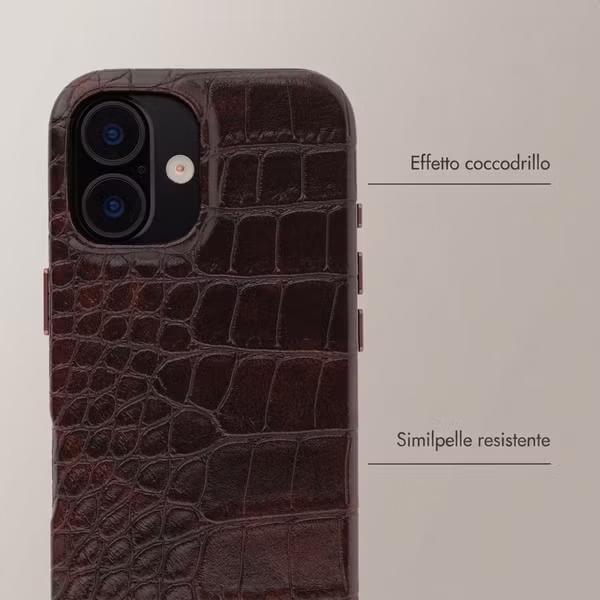 Selencia Coque arrière Croco avec MagSafe Apple iPhone 16 - Choco Brown