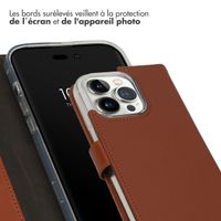 Selencia Étui de téléphone portefeuille en cuir véritable iPhone 14 Pro - Brun clair