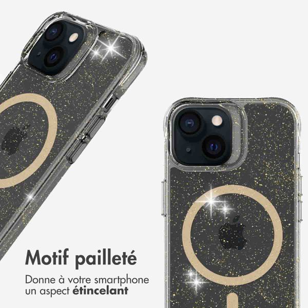 imoshion Coque arrière transparente Pailletée avec MagSafe Apple iPhone 15 - Doré