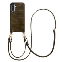 Selencia Coque de télephone Nova Croco avec cordon et porte-cartes Samsung Galaxy A36 - Dark Olive