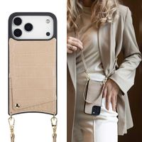 Selencia Coque de télephone Nova Croco avec cordon et porte-cartes Apple iPhone 17 Pro Max - Beige