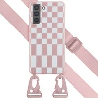 Selencia Coque design en silicone avec cordon amovible Samsung Galaxy S21 FE - Irregular Check Sand Pink