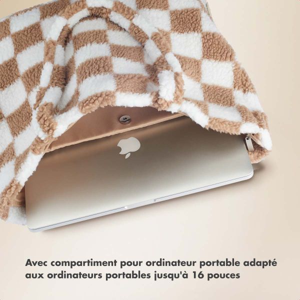 Selencia Sac Fourre-tout Zaya - Teddy Sac Ordinateur 16 pouces - Beige à carreaux