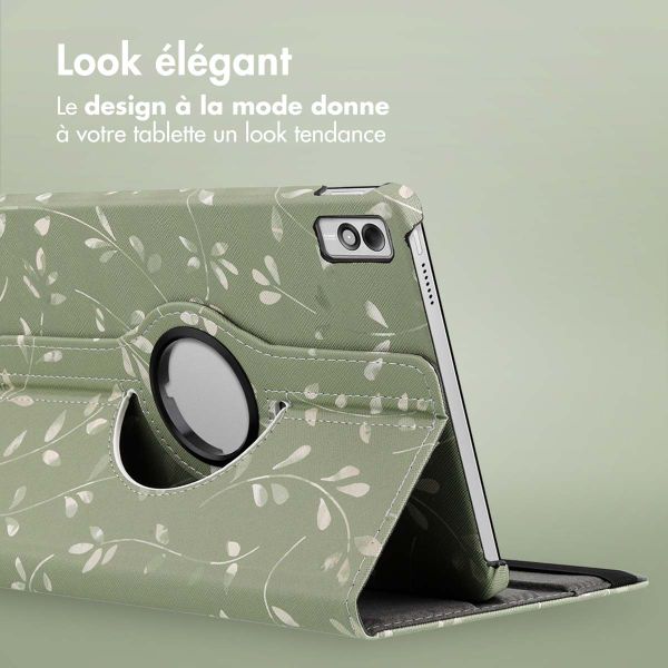 imoshion Coque tablette Design rotatif à 360° Lenovo Tab M10 5G - Green Flowers