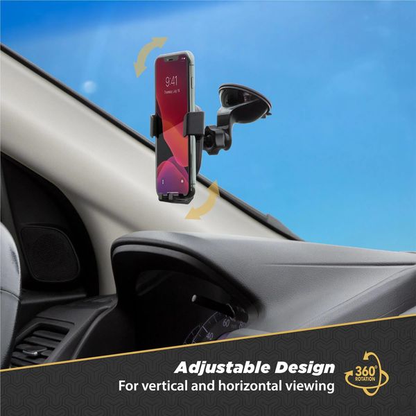 Scosche Support de téléphone GravityDrop 3-in-1 pour voiture - Universel - Tableau de bord / Pare-brise / Grille de ventilation - Noir
