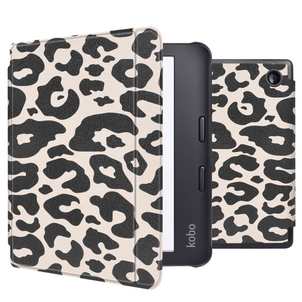 imoshion Design Slim Hard Sleepcover avec support Kobo Libra 2 / Tolino Vision 6 - Leopard