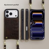 Selencia Coque de télephone Nova Croco avec cordon et porte-cartes Apple iPhone 17 Pro - Choco Brown