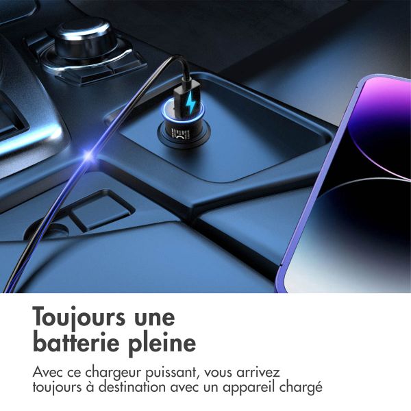 imoshion ﻿Mini chargeur de voiture - 2 ports - USB-A Quick Charge - USB-C Power Delivery - 60 Watts - Noir