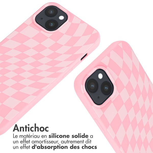 imoshion Coque design en silicone avec cordon iPhone 15 Plus - Retro Pink