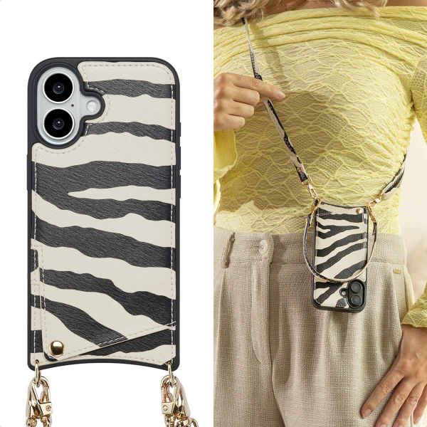 Selencia Coque de télephone Nova avec cordon et porte-cartes Apple iPhone 16 - Zazzy Zebra