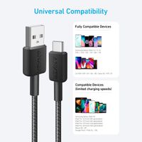 Anker 322 Câble USB-A vers USB-C - Nylon tressé - 1,8 mètres - Noir