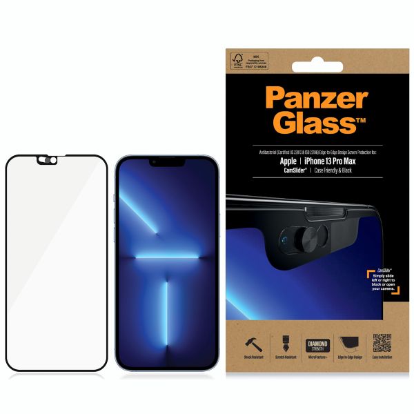 PanzerGlass Protection d'écran en verre trempé CamSlider™ Case Friendly iPhone 13 Pro Max - Noir