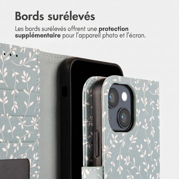 imoshion Étui de télephone portefeuille Design Apple iPhone 14 - Smoke Green Flowers