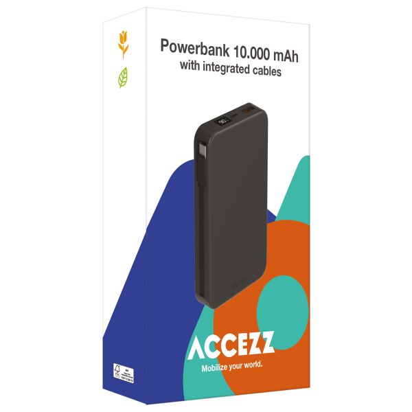 Accezz Powerbank 10 000 mAh avec câbles intégrés - Noir