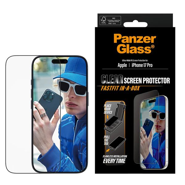 PanzerGlass Ultra Wide Fit FastFit in-a-box Protection d'écran Apple iPhone 17 Pro