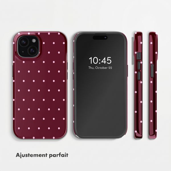 Selencia Coque arrière Vivid Apple iPhone 15 - Happy Dots Burgundy