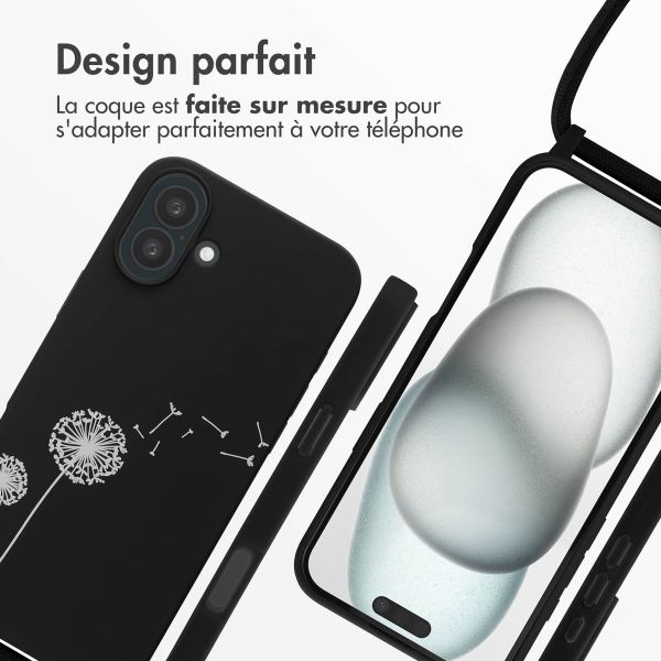 imoshion Coque design en silicone avec cordon Apple iPhone 16 Plus - Dandelion Black