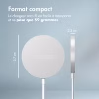 Accezz Chargeur sans fil USB-C - Chargeur sans fil MagSafe et Qi2 - 1 mètres - Blanc