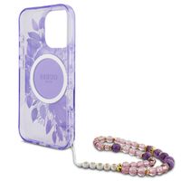 Guess MagSafe IML Flowers Case avec beads strap Apple iPhone 16 Pro Max - Purple
