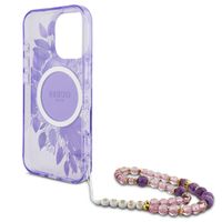 Guess MagSafe IML Flowers Case avec beads strap iPhone 16 Pro Max - Purple