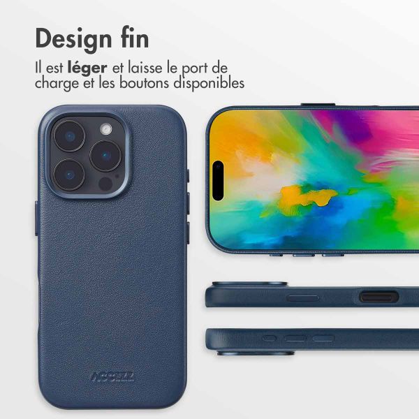 Accezz Coque arrière en cuir avec MagSafe iPhone 16 Pro - Nightfall Blue