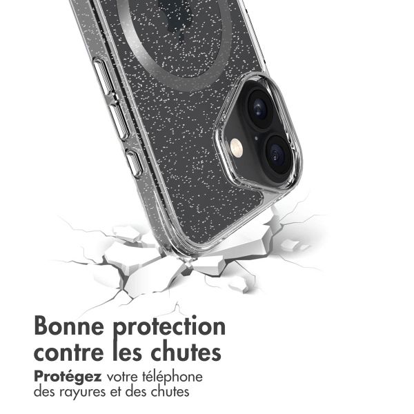 imoshion Coque arrière transparente Pailletée avec MagSafe Apple iPhone 16 - Argent