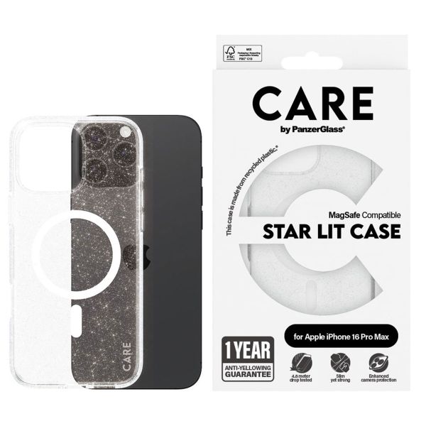 CARE by PanzerGlass Coque Star Lit avec MagSafe iPhone 16 Pro Max - Blanc