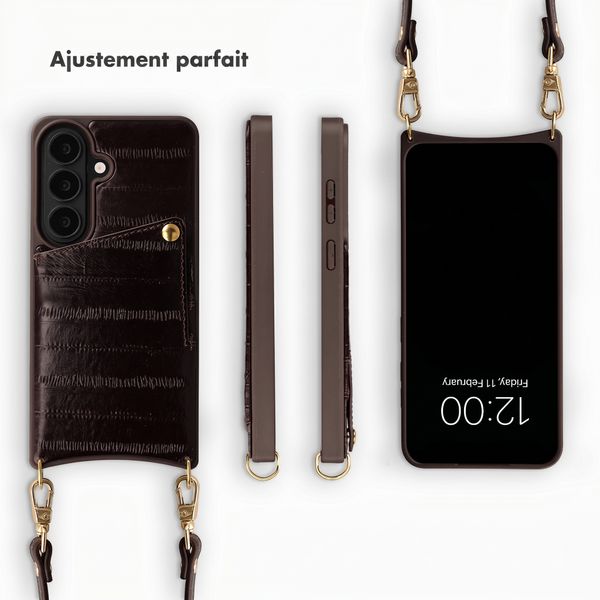 Selencia Nova coque arrière en cuir véritable avec porte-cartes Samsung Galaxy S26 - Dark Chocolate