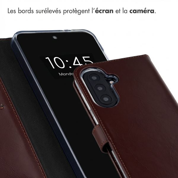 Selencia Étui portefeuille en cuir véritable Samsung Galaxy A57 (5G) - Marron foncé