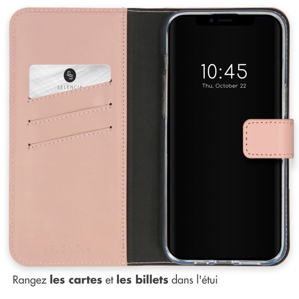 Selencia Étui portefeuille en cuir véritable Apple iPhone 15 - Dusty Pink