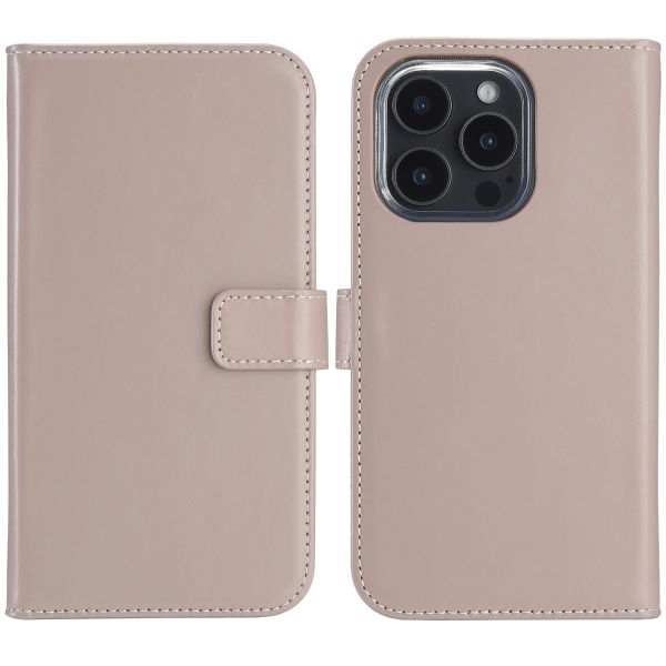 Selencia Étui de téléphone portefeuille en cuir véritable iPhone 16 Pro - Dusty Pink