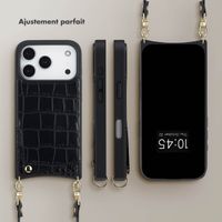 Selencia Coque de télephone Nova Croco avec cordon et porte-cartes Apple iPhone 17 Pro - Noir