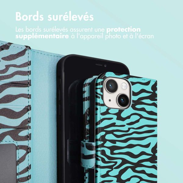 imoshion Étui de télephone portefeuille Design Apple iPhone 14 - Black Blue Stripes