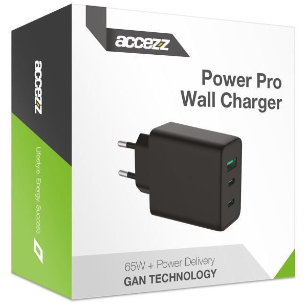 Accezz Chargeur mural ultra rapide Power Pro GaN - 65W - Noir