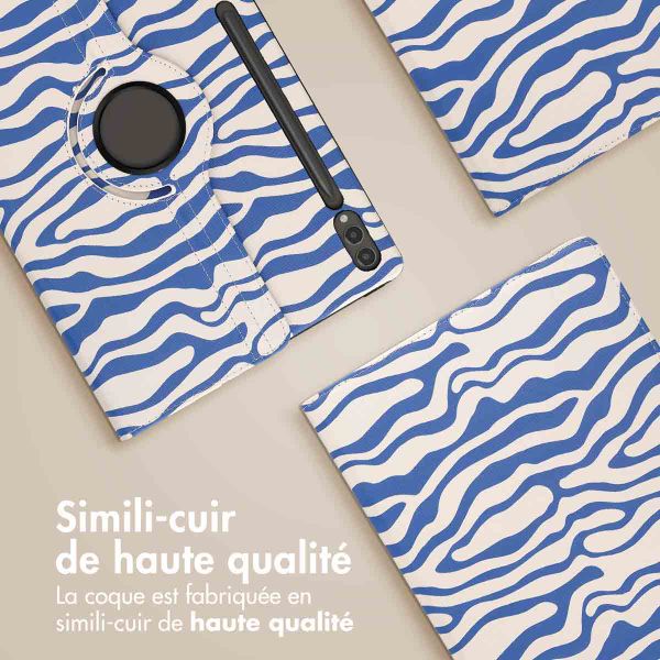 imoshion Coque Design rotatif à 360° Samsung Galaxy Tab S10 Ultra / Tab S9 Ultra - White Blue Stripes