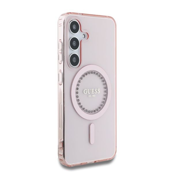 Guess Coque MagSafe IML avec strass Samsung Galaxy S25 - Rose