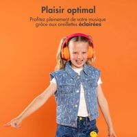 imoshion Casque pour enfants Bluetooth LED - Casque sans fil avec limiteur de décibels + Câble AUX - Hot Pink / Apricot Crush Orange