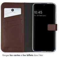 Selencia Étui portefeuille en cuir véritable Samsung Galaxy S24 - Marron foncé