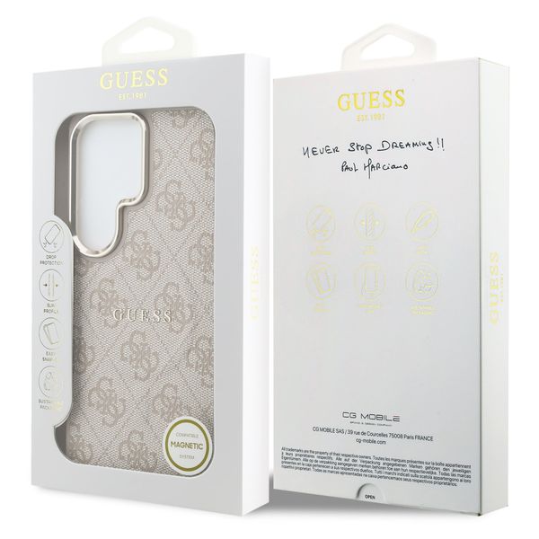 Guess Coque arrière en cuir 4G avec MagSafe Samsung Galaxy S26 Ultra - Gold Edge - Pink