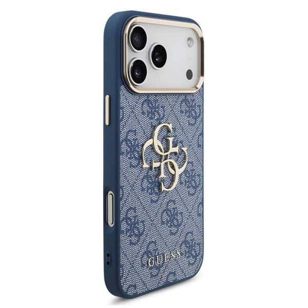 Guess Coque 4G Metal Logo Backcover Apple iPhone 17 Pro Max - Gold Edge - Blue